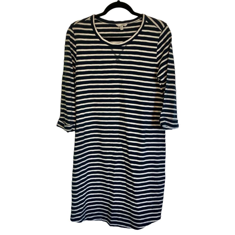 Lucky Brand Navy & White Striped Casual Midi Dress Size Small 100% Cotton